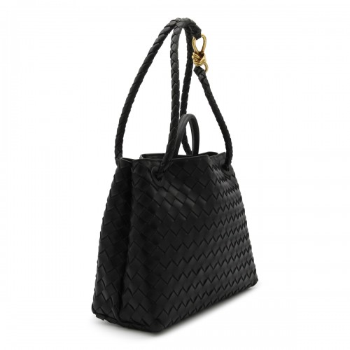 BLACK LEATHER ANDIAMO SMALL TOP HANDLE BAG