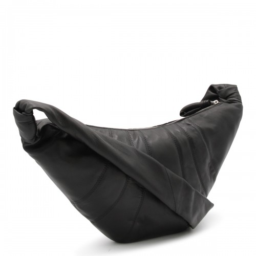 BLACK LEATHER MEDIUM CROISSANT SHOULDER BAG