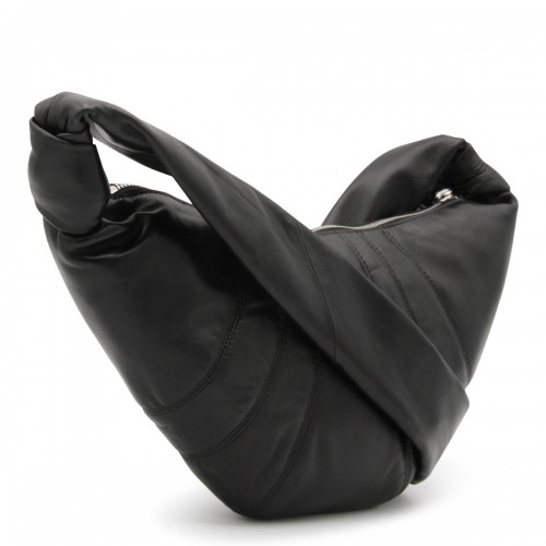 BLACK LEATHER SMALL CROISSANT SHOULDER BAG