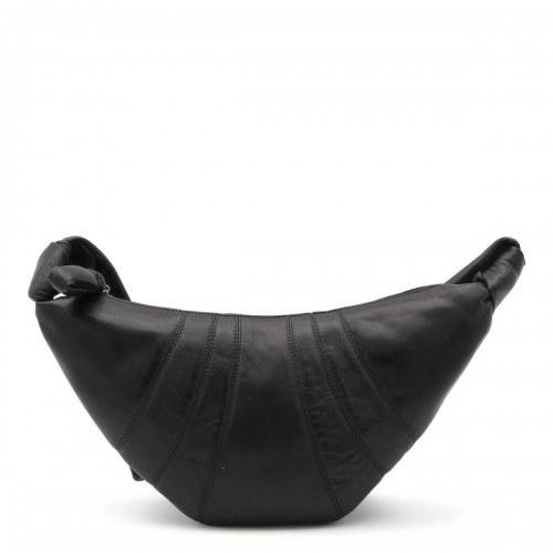 BLACK LEATHER SMALL CROISSANT SHOULDER BAG