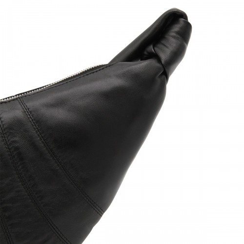 BLACK LEATHER SMALL CROISSANT SHOULDER BAG