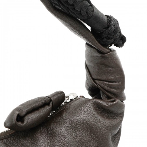 BLACK LEATHER BRAID MEDIUM CROISSANT SHOULDER BAG