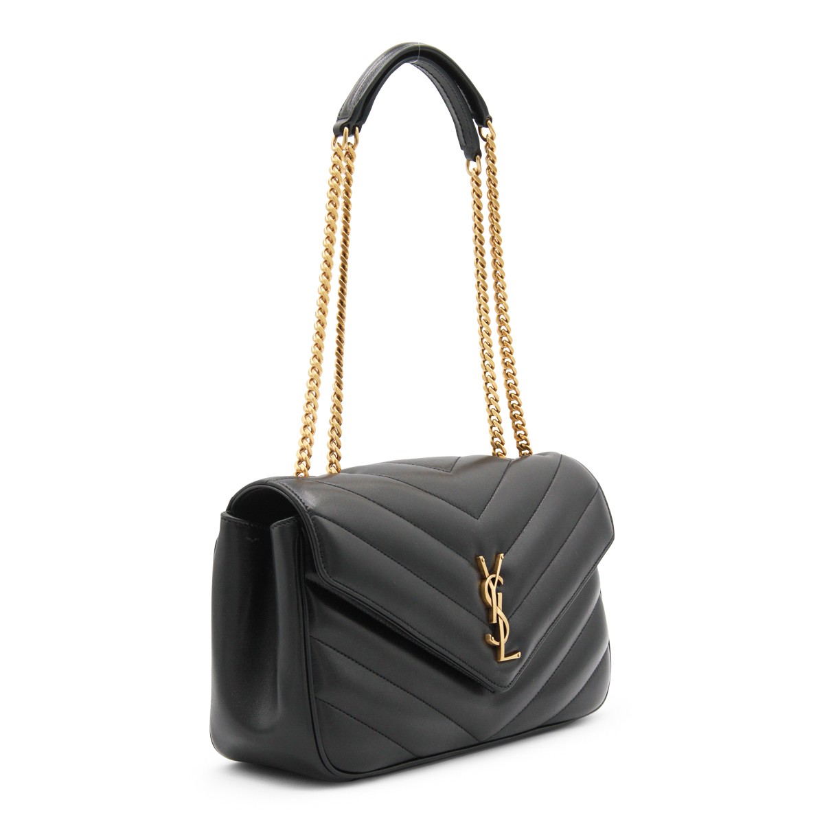 BLACK LEATHER LOULOU SHOULDER BAG