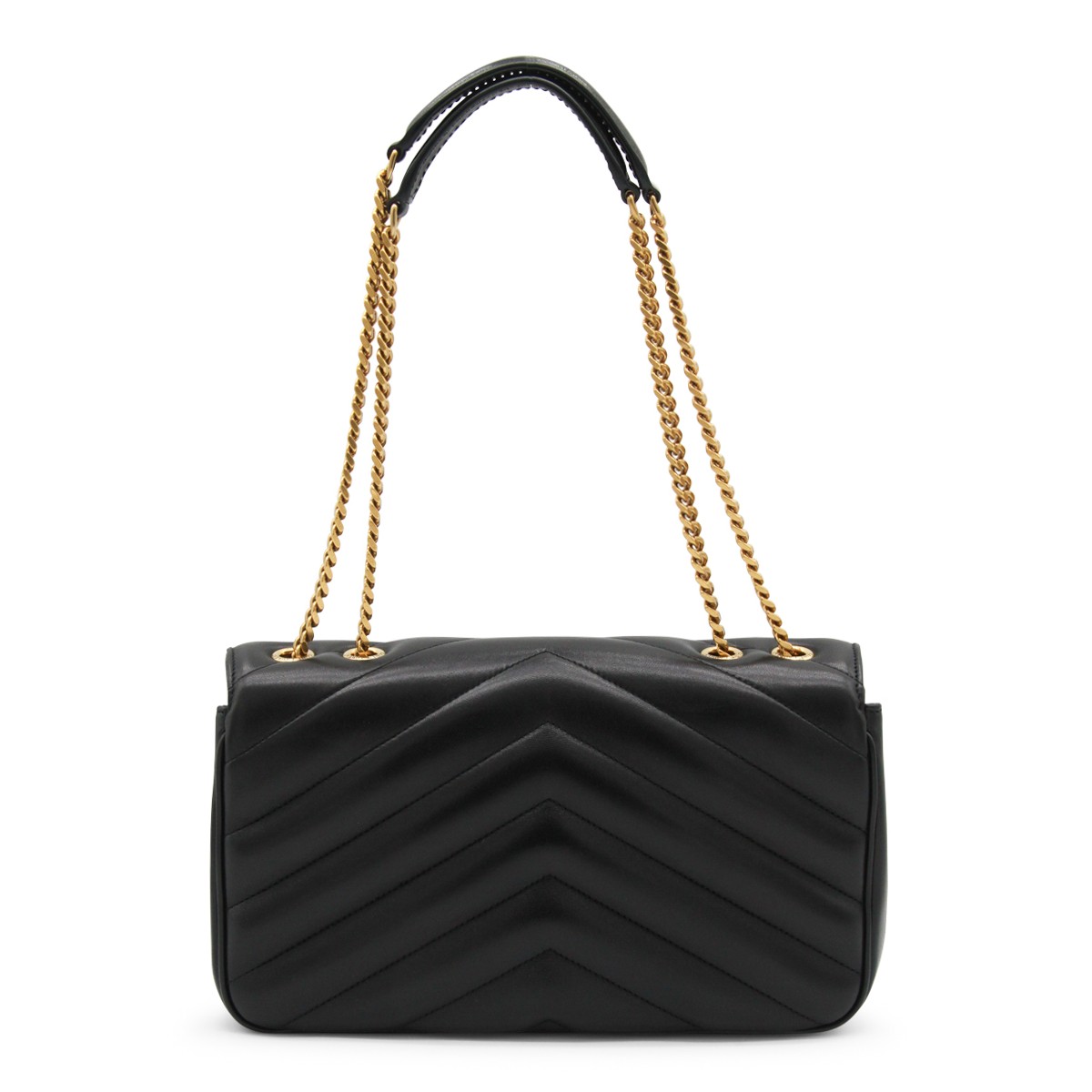 BLACK LEATHER LOULOU SHOULDER BAG