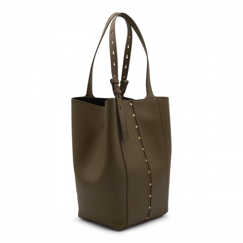 KHAKI LEATHER NORTH SOUTH TOTE