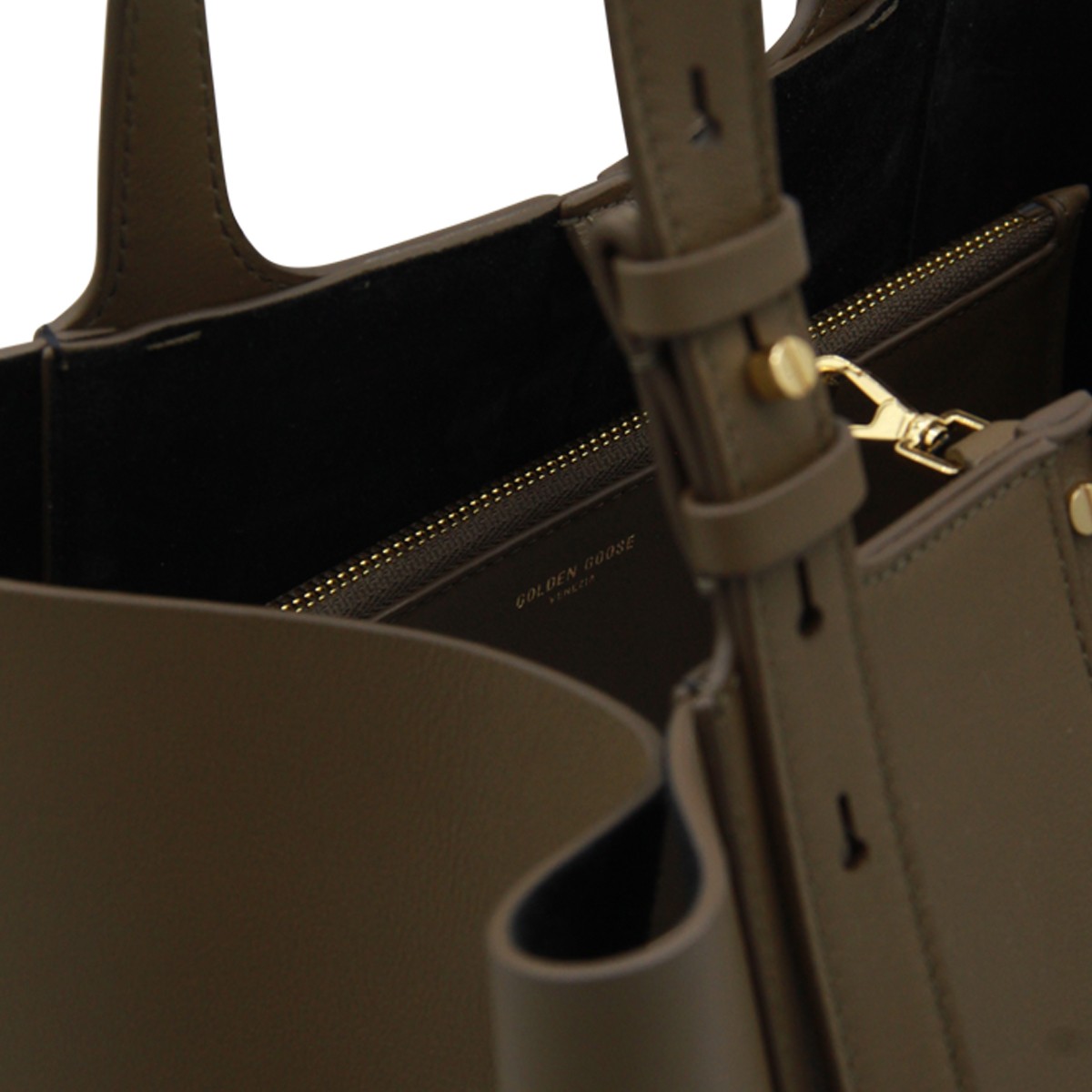 KHAKI LEATHER NORTH SOUTH TOTE