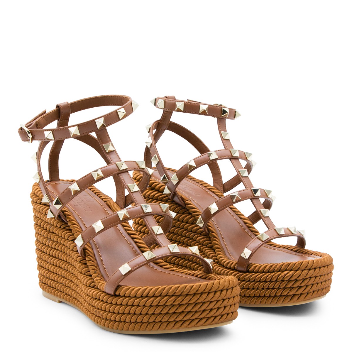 TOBACCO LEATHER ROCKSTUD ESPADRILLAS