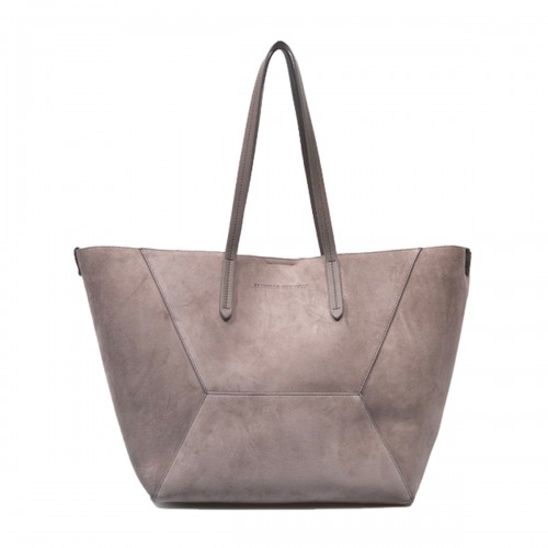 BEIGE LEATHER TOP HANDLE BAG