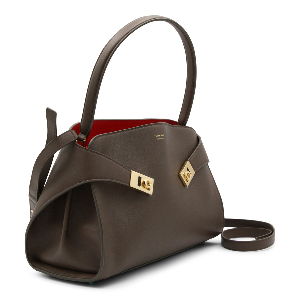 BROWN LEATHER HUG S TOP HANDLE BAG