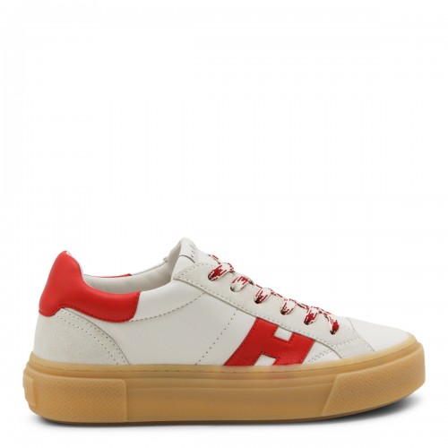 WHITE AND RED LEATHER SNEAKERS