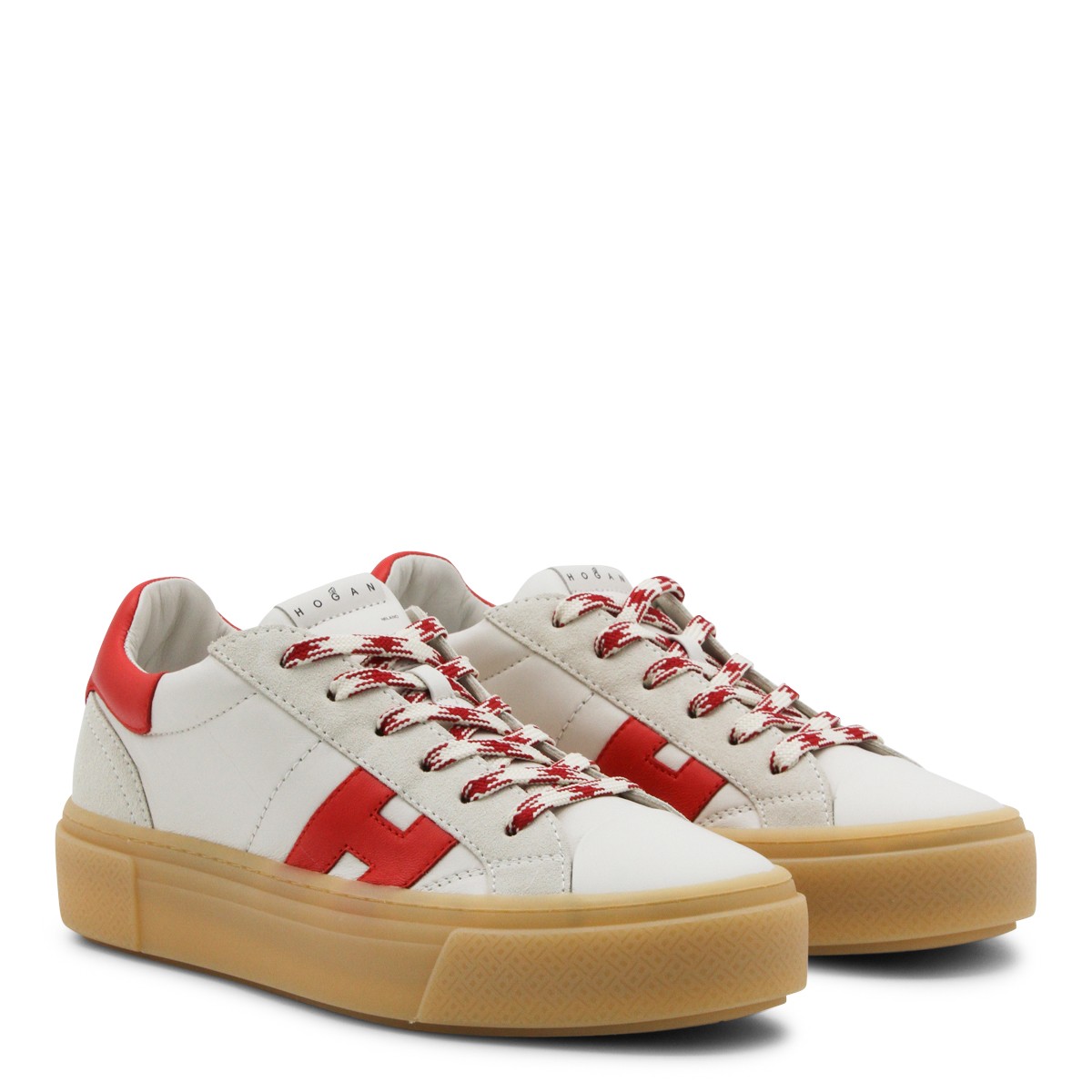 WHITE AND RED LEATHER SNEAKERS
