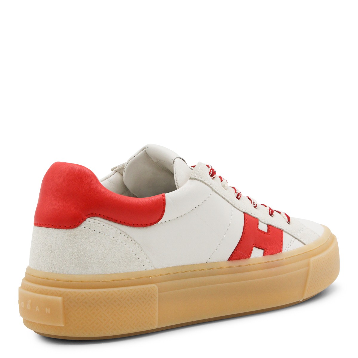 WHITE AND RED LEATHER SNEAKERS