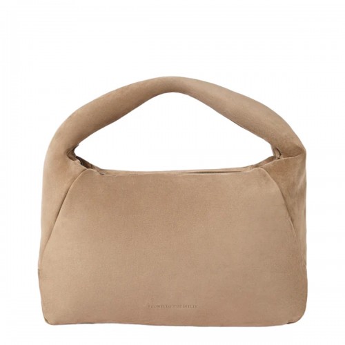 BEIGE LEATHER TOP HANDLE BAG