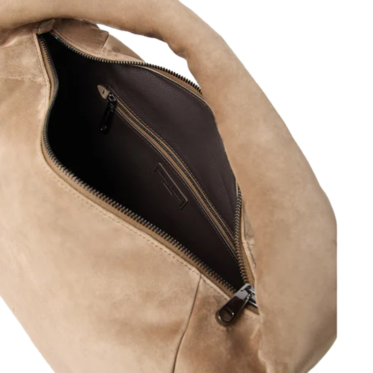 BEIGE LEATHER TOP HANDLE BAG