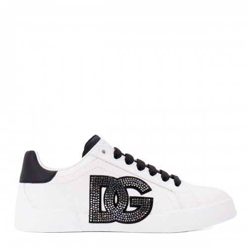 WHITE AND BLACK LEATHER PORTOFINO LIGHT STROBEL SNEAKERS