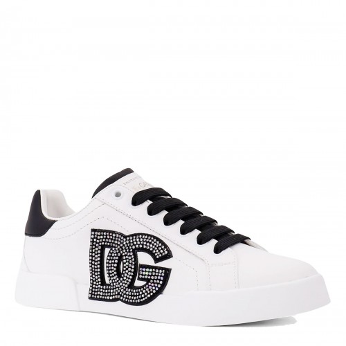 WHITE AND BLACK LEATHER PORTOFINO LIGHT STROBEL SNEAKERS