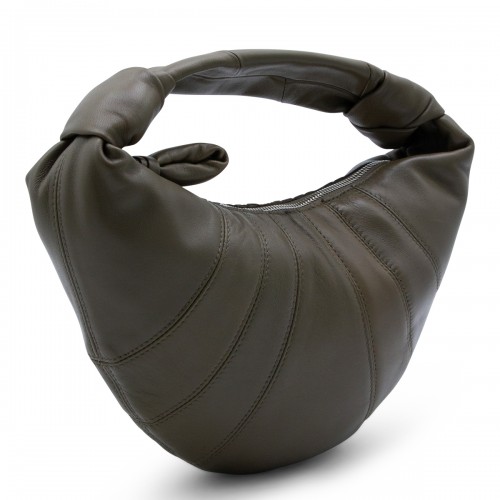 DARK KHAKI LEATHER MINI FORTUNE CROISSANT TOP HANDLE BAG