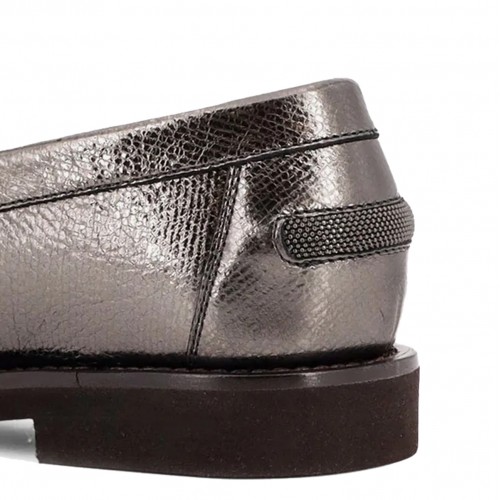 SILVER LEATHER PENNY LOAFERS