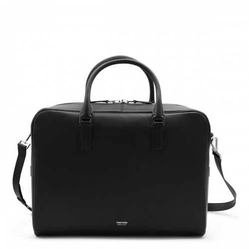 BLACK LEATHER TOP HANDLE BAG