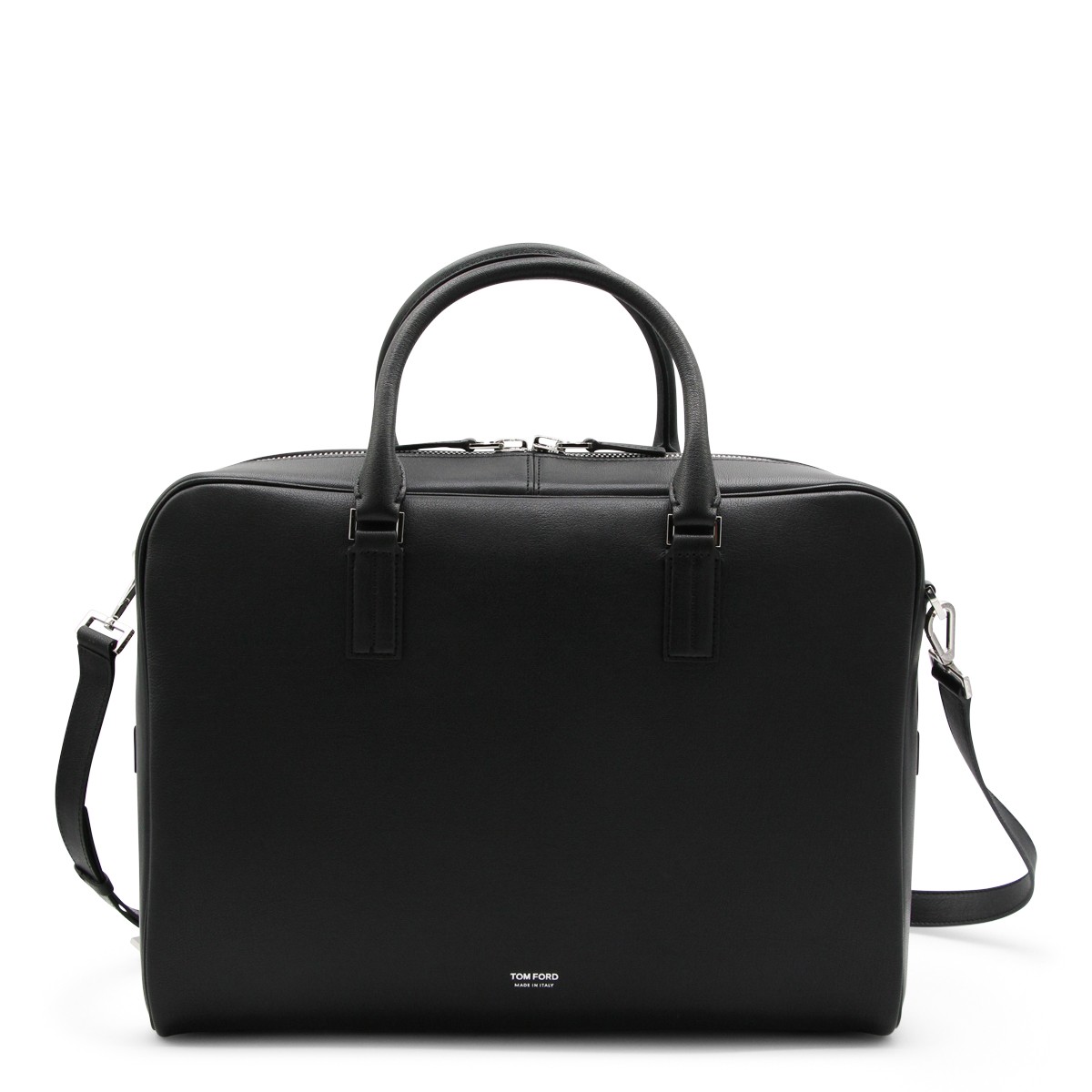 BLACK LEATHER TOP HANDLE BAG