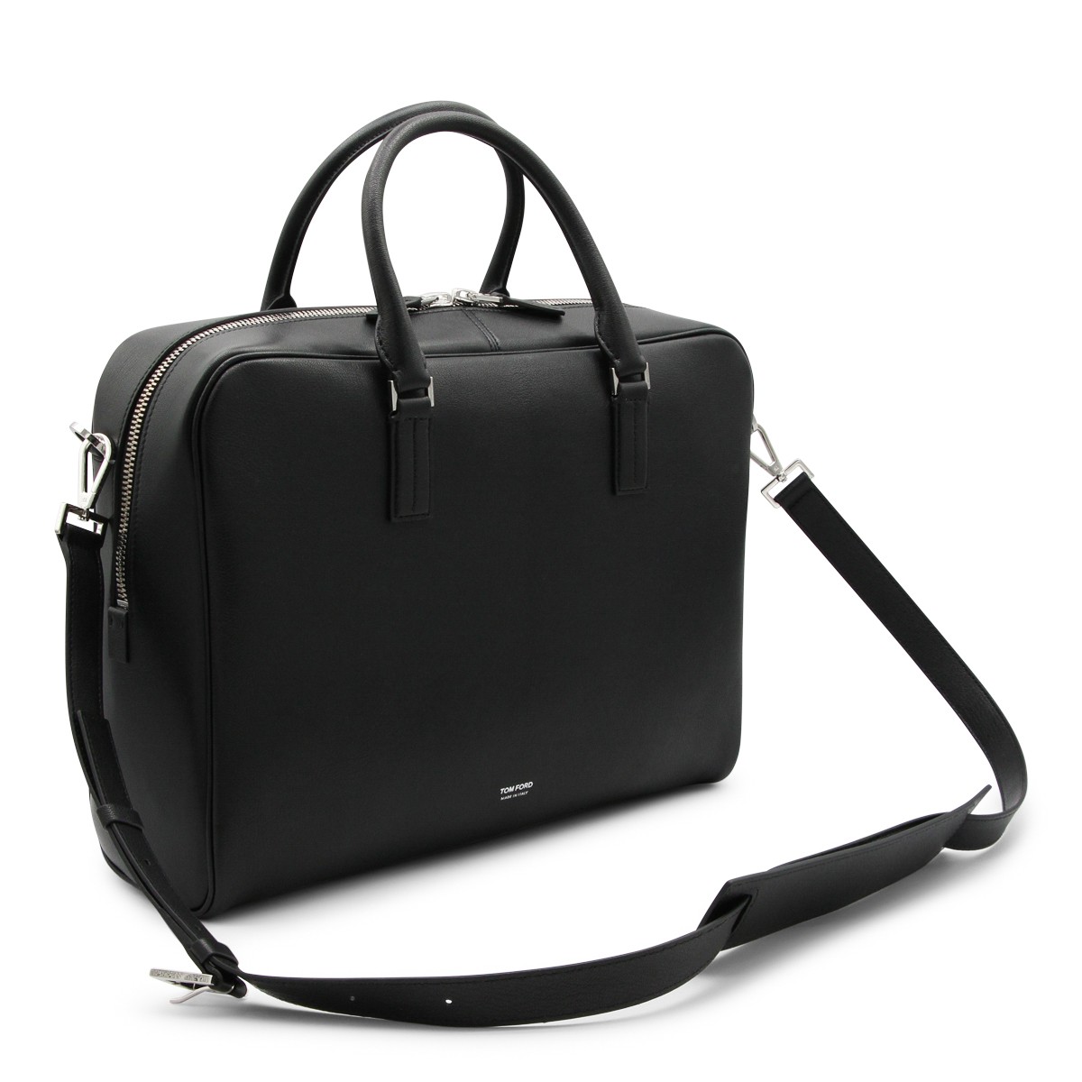 BLACK LEATHER TOP HANDLE BAG