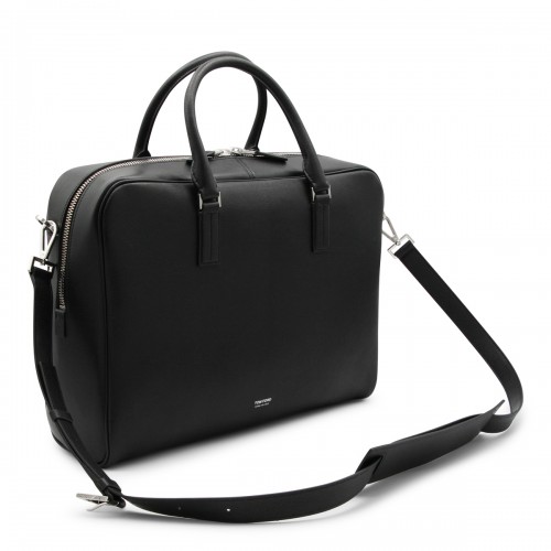 BLACK LEATHER TOP HANDLE BAG