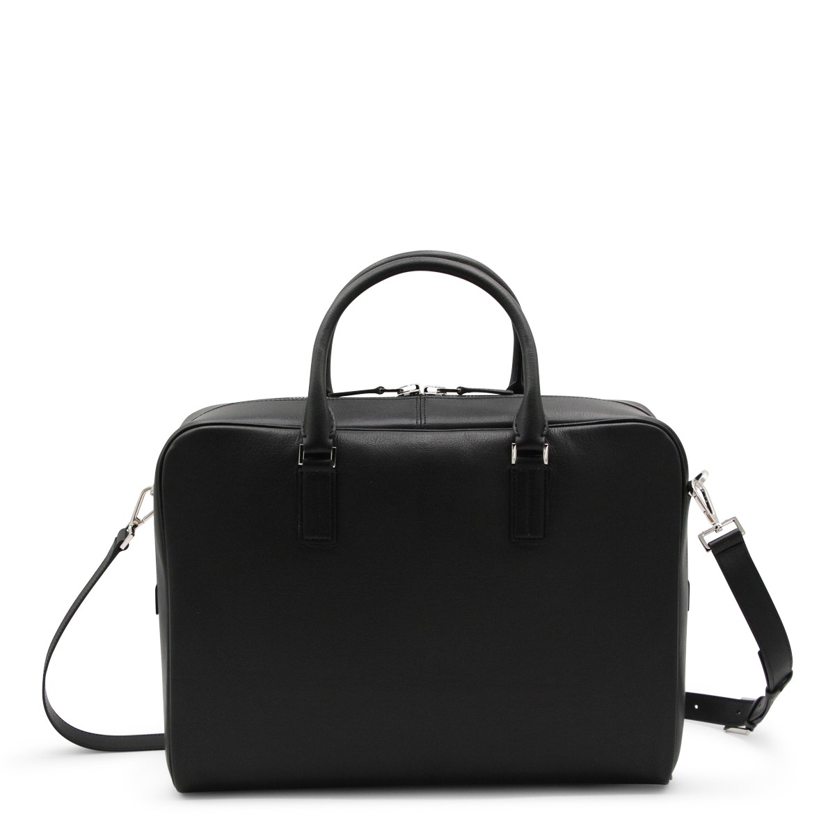 BLACK LEATHER TOP HANDLE BAG