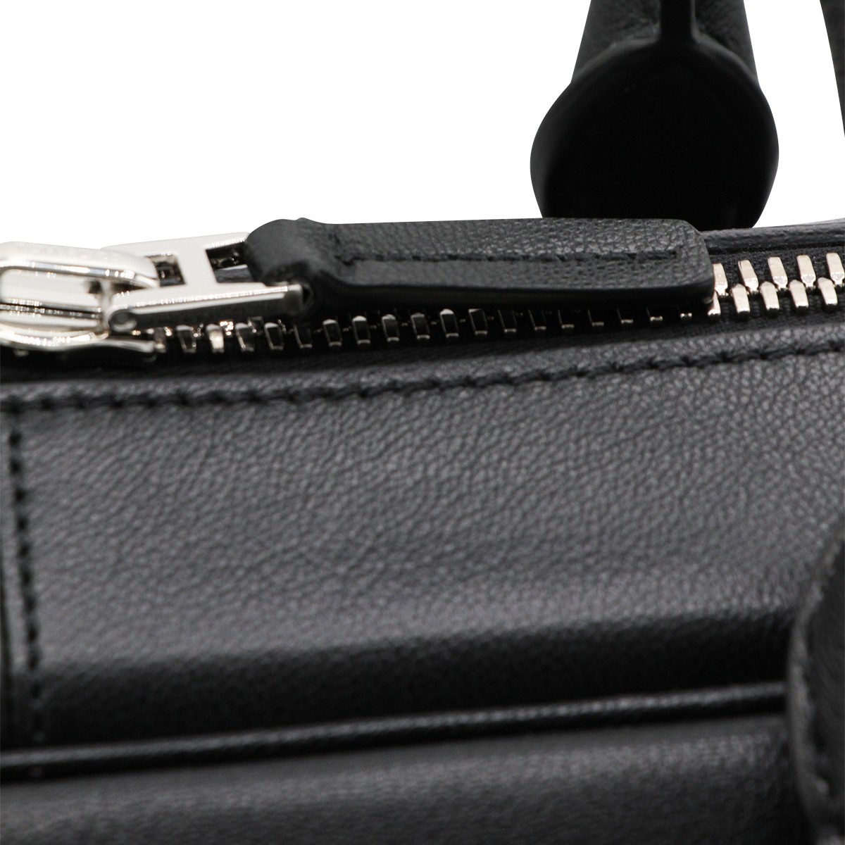 BLACK LEATHER TOP HANDLE BAG