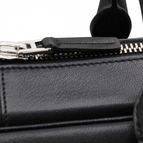 BLACK LEATHER TOP HANDLE BAG