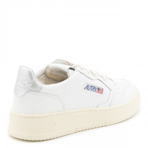 WHITE AND SILVER LEATHER 01 LOW TOP SNEAKERS