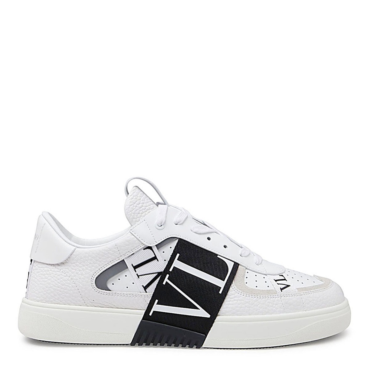 WHITE AND BLACK LEATHER VL7N SNEAKERS