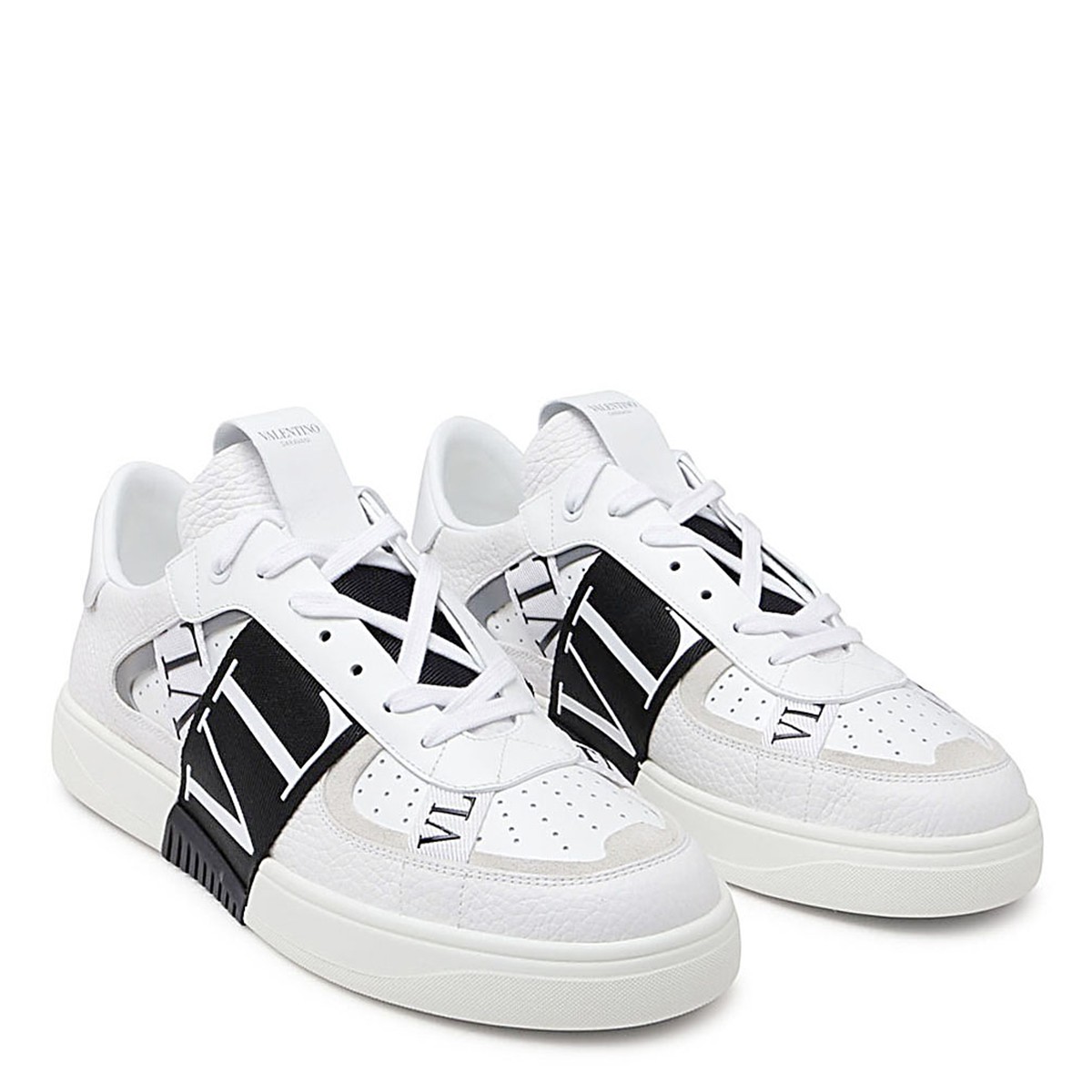 WHITE AND BLACK LEATHER VL7N SNEAKERS