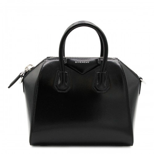 BLACK LEATHER ANTIGONA TOP HANDLE BAG