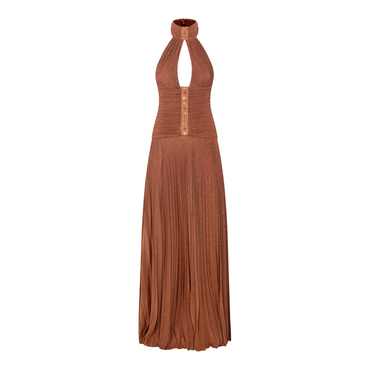 BROWN LAME JERSEY DRESS