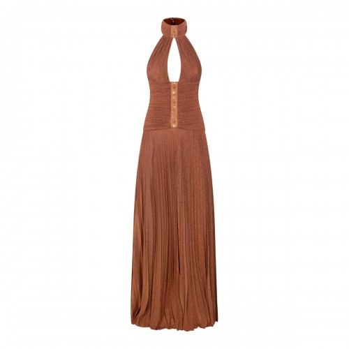 BROWN LAME JERSEY DRESS