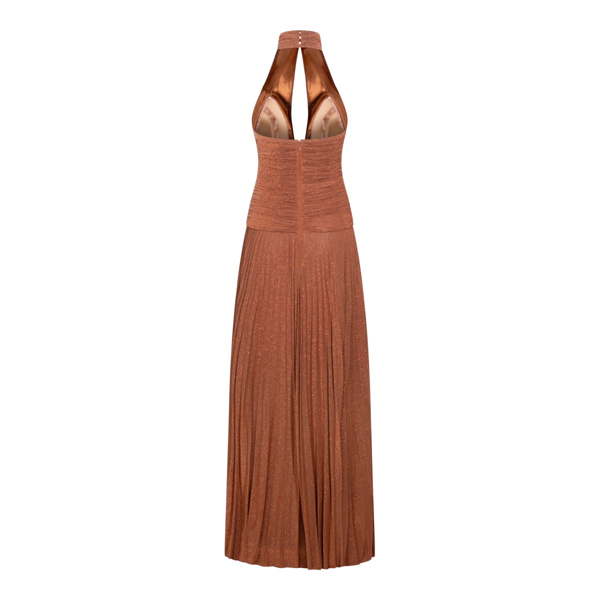 BROWN LAME JERSEY DRESS