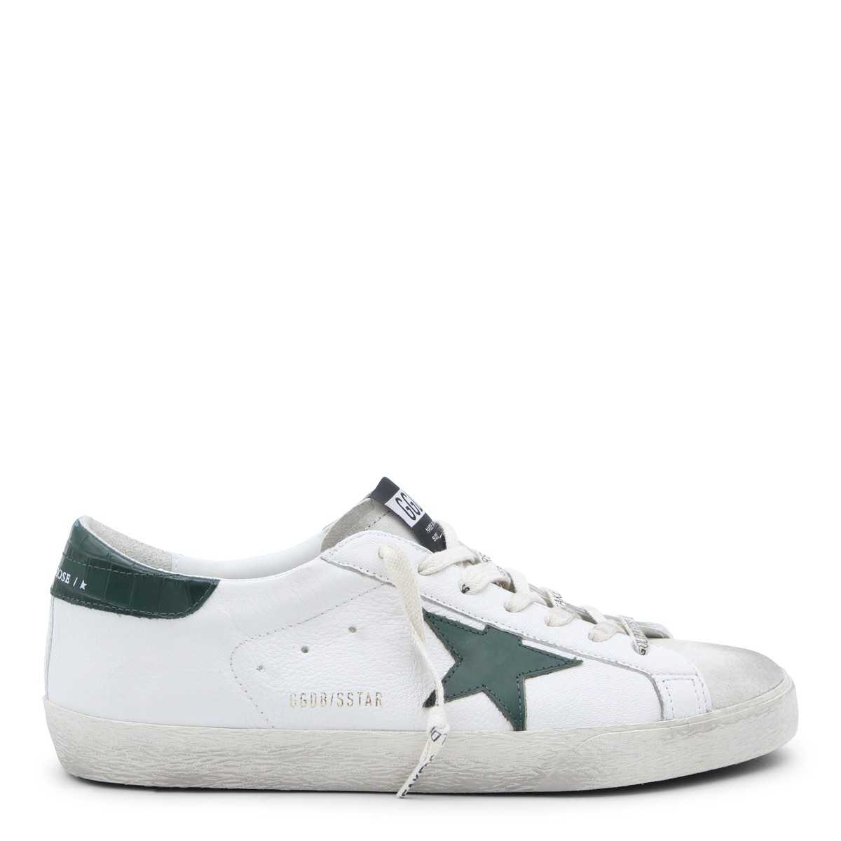WHITE AND GREEN LEATHER SUPERSTAR...
