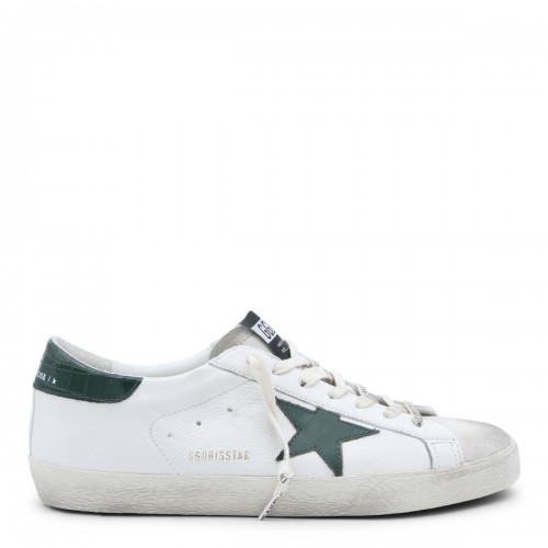 WHITE AND GREEN LEATHER SUPERSTAR SNEAKERS