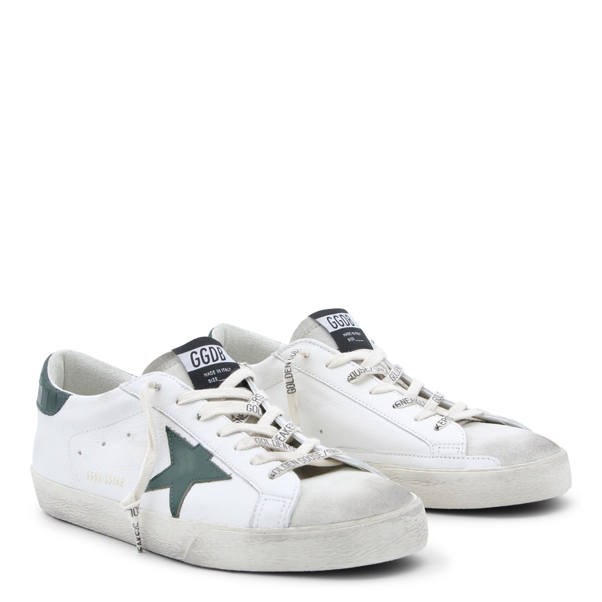 WHITE AND GREEN LEATHER SUPERSTAR...
