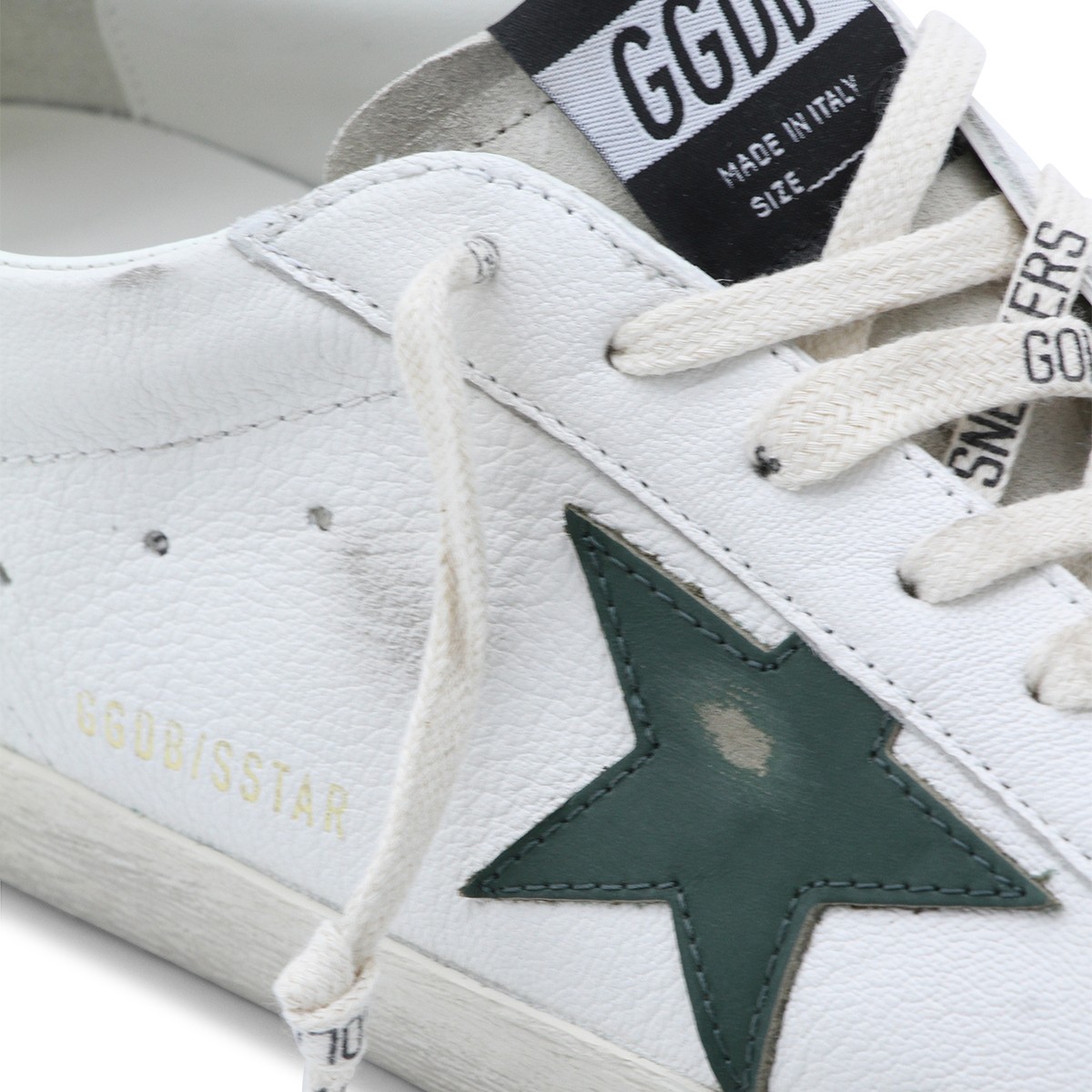 WHITE AND GREEN LEATHER SUPERSTAR...
