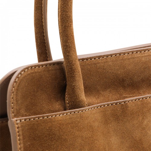 BROWN SUEDE TOP HANDLE BAG
