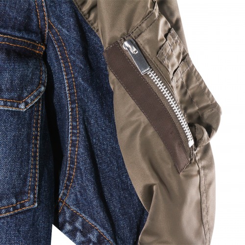 BLUE DENIM AND BROWN JACKET