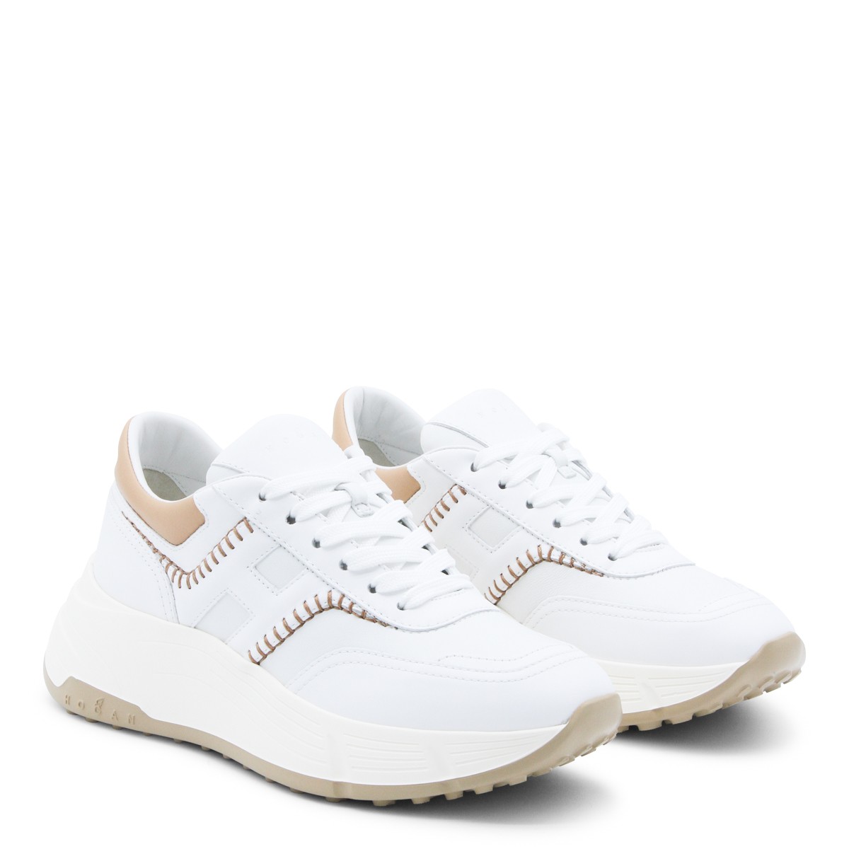 WHITE AND BEIGE LEATHER HI-FI SNEAKERS