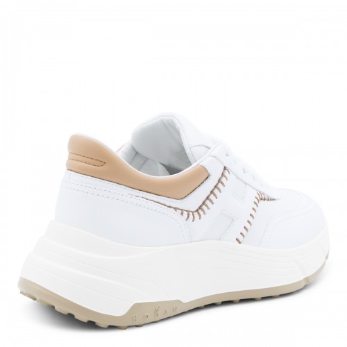 WHITE AND BEIGE LEATHER HI-FI SNEAKERS