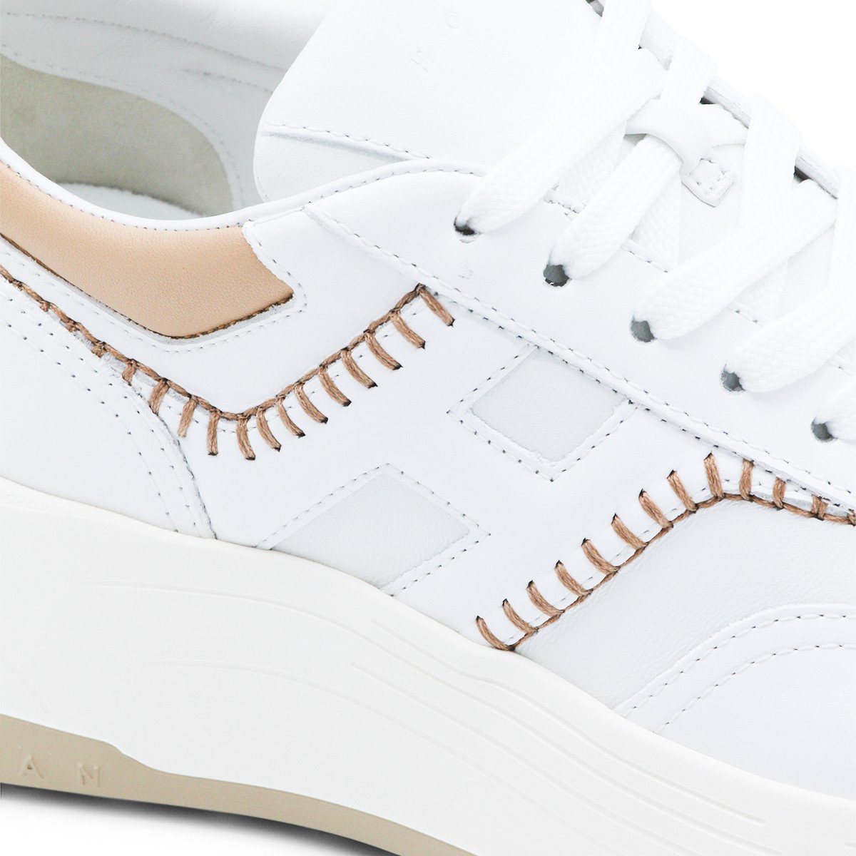 WHITE AND BEIGE LEATHER HI-FI SNEAKERS