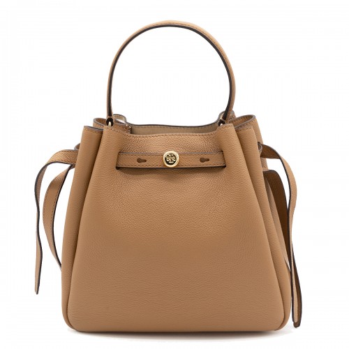 BROWN LEATHER ROMY BUCKET BAG