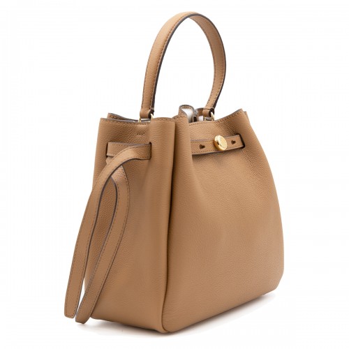 BROWN LEATHER ROMY BUCKET BAG 2