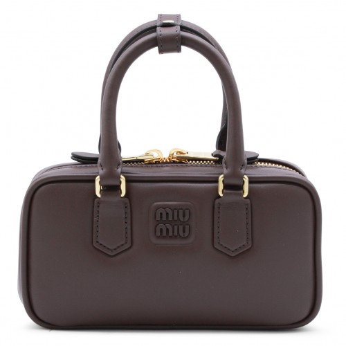 DARK BROWN LEATHER TOP HANDLE BAG
