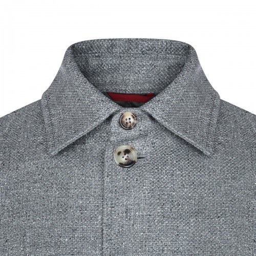 GREY SILK LINEN BLEND CASUAL JACKET