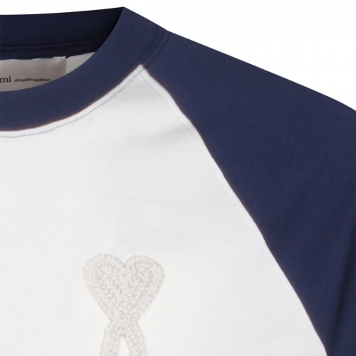 WHITE AND BLUE COTTON T-SHIRT